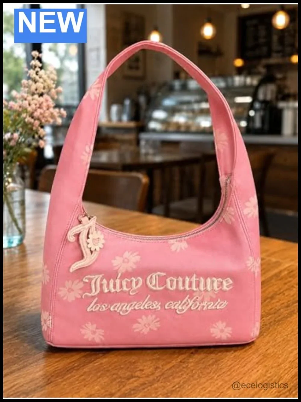 Hobo Shoulder Bag Floral Logo Handbag Zipper Top Everyday Purse